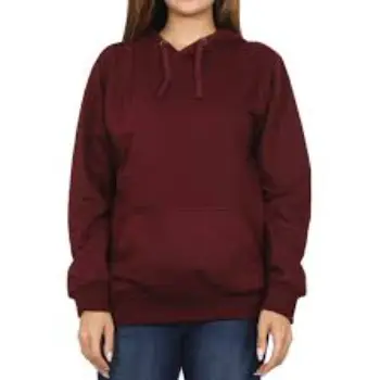 Maroon Plain Women Hoodie Sweat Shirt